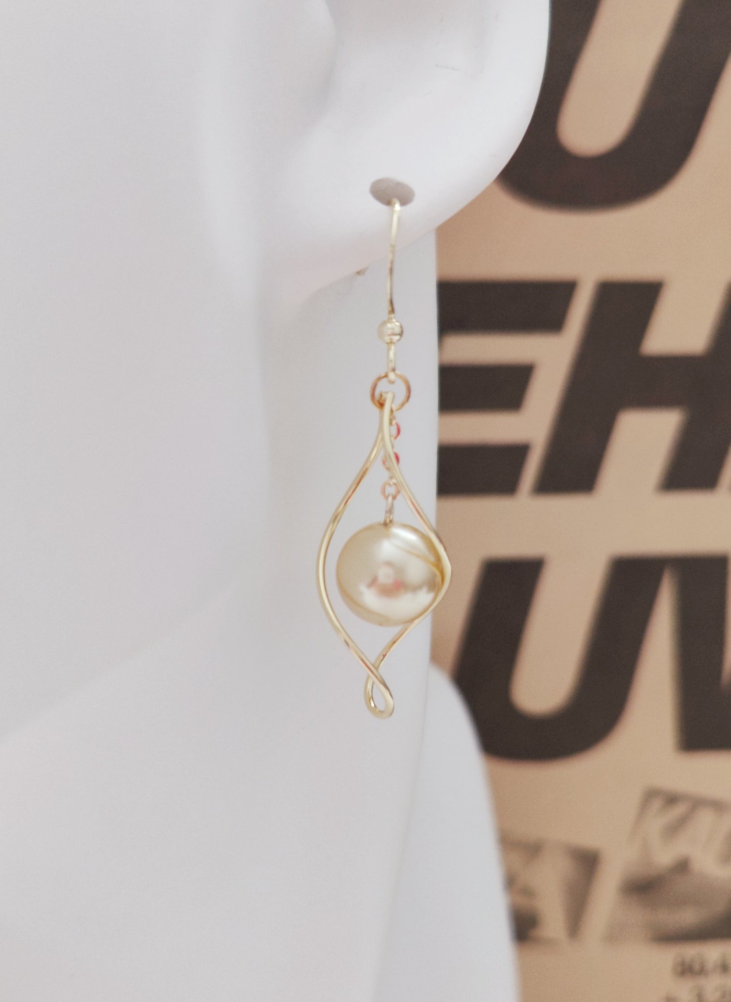 Copper Coil Gold Pearl Drop Earrings