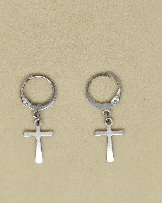 Round Ear Hooks with Exquisite Cross Pendant