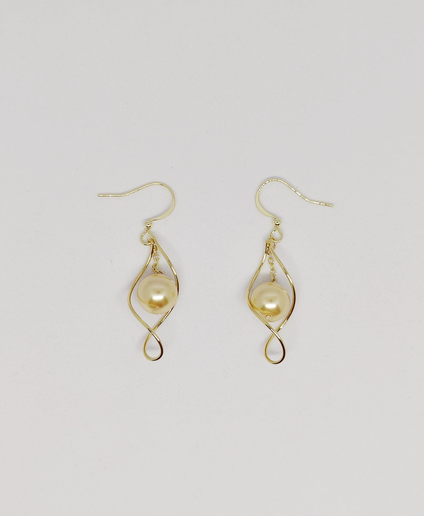 Copper Coil Gold Pearl Drop Earrings