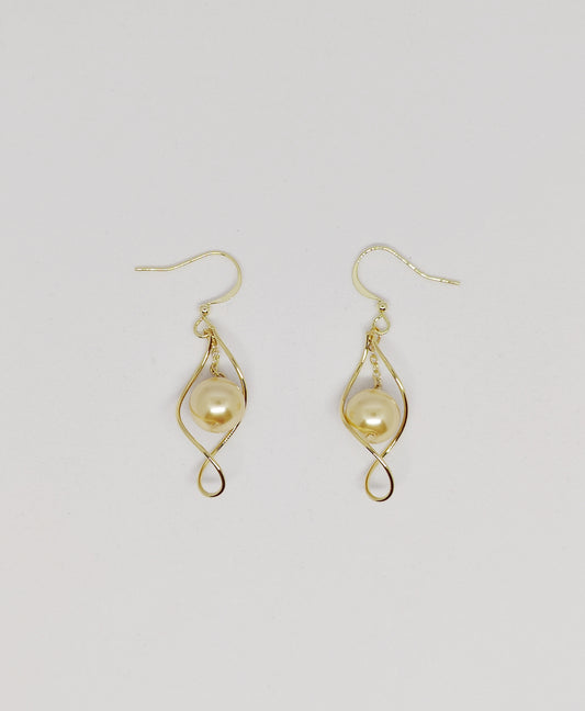 Copper Coil Gold Pearl Drop Earrings