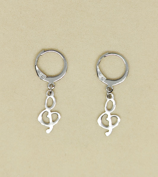 Round Ear Hooks with Musical-Note-Shaped Pendant