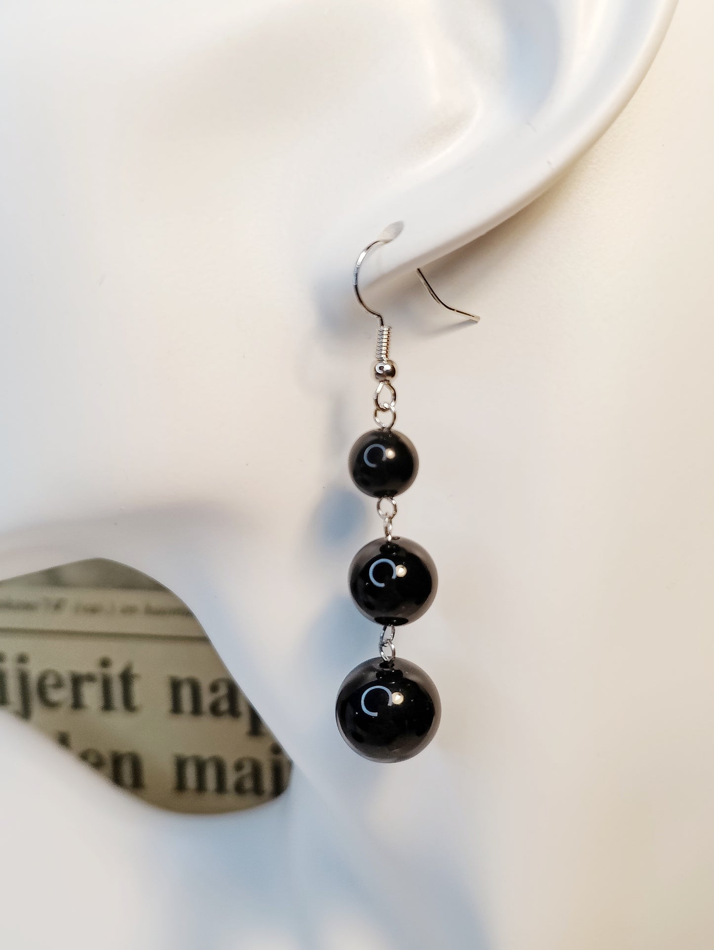 Three Obsidian Bead Earrings with Gradient Sizes