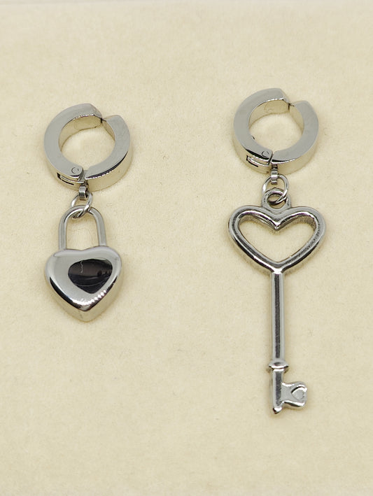 Heart-shaped Lock and Key Earrings(Clips)