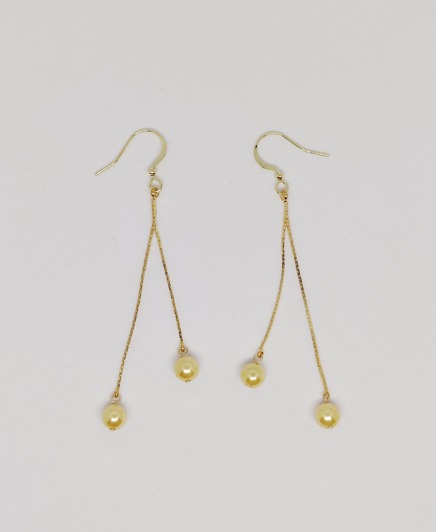 Gold-Color Glass Pearl Double Chain Earrings