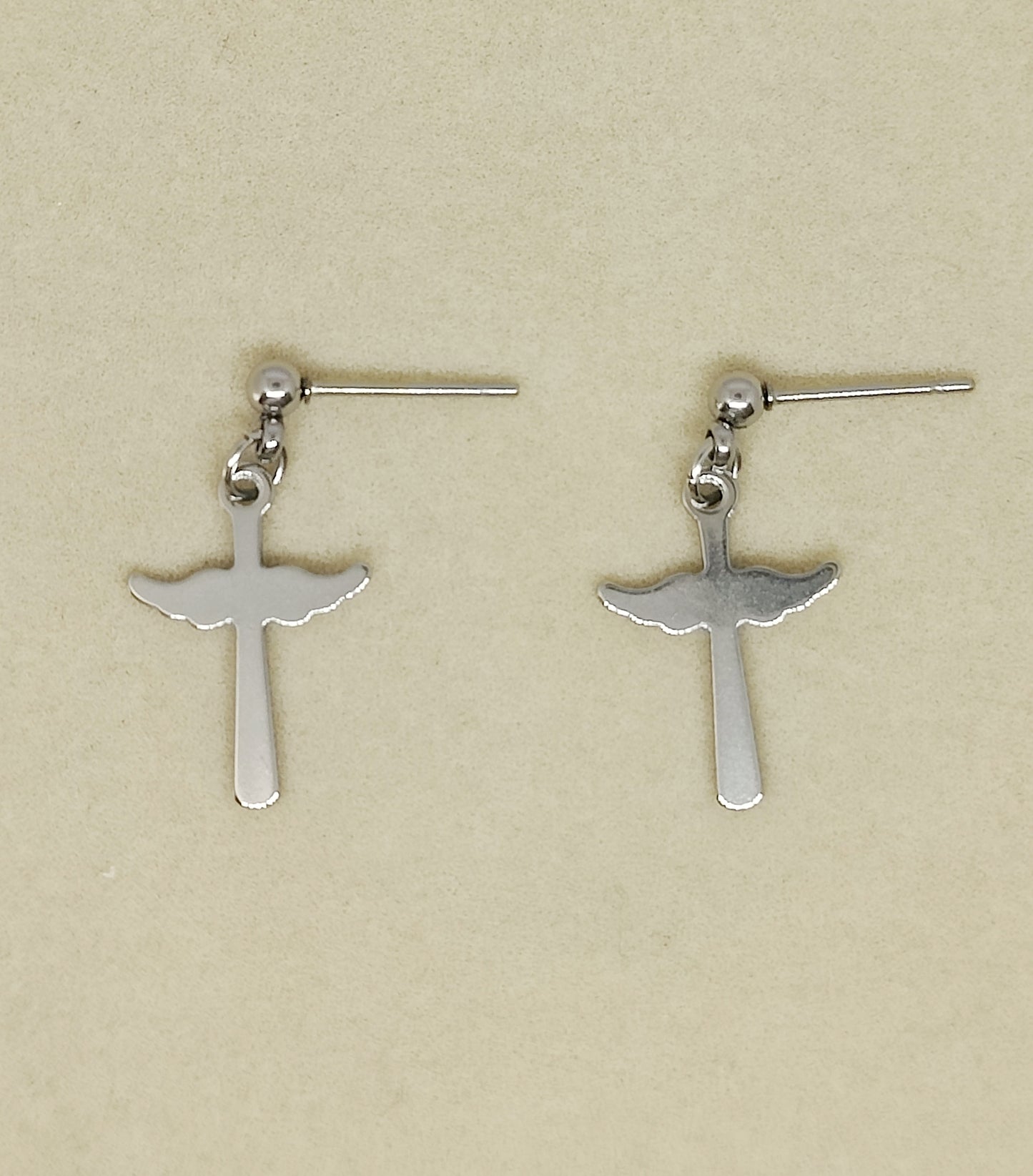 Ball Stud Earrings with Wing-Shaped Cross Pendants(Small)