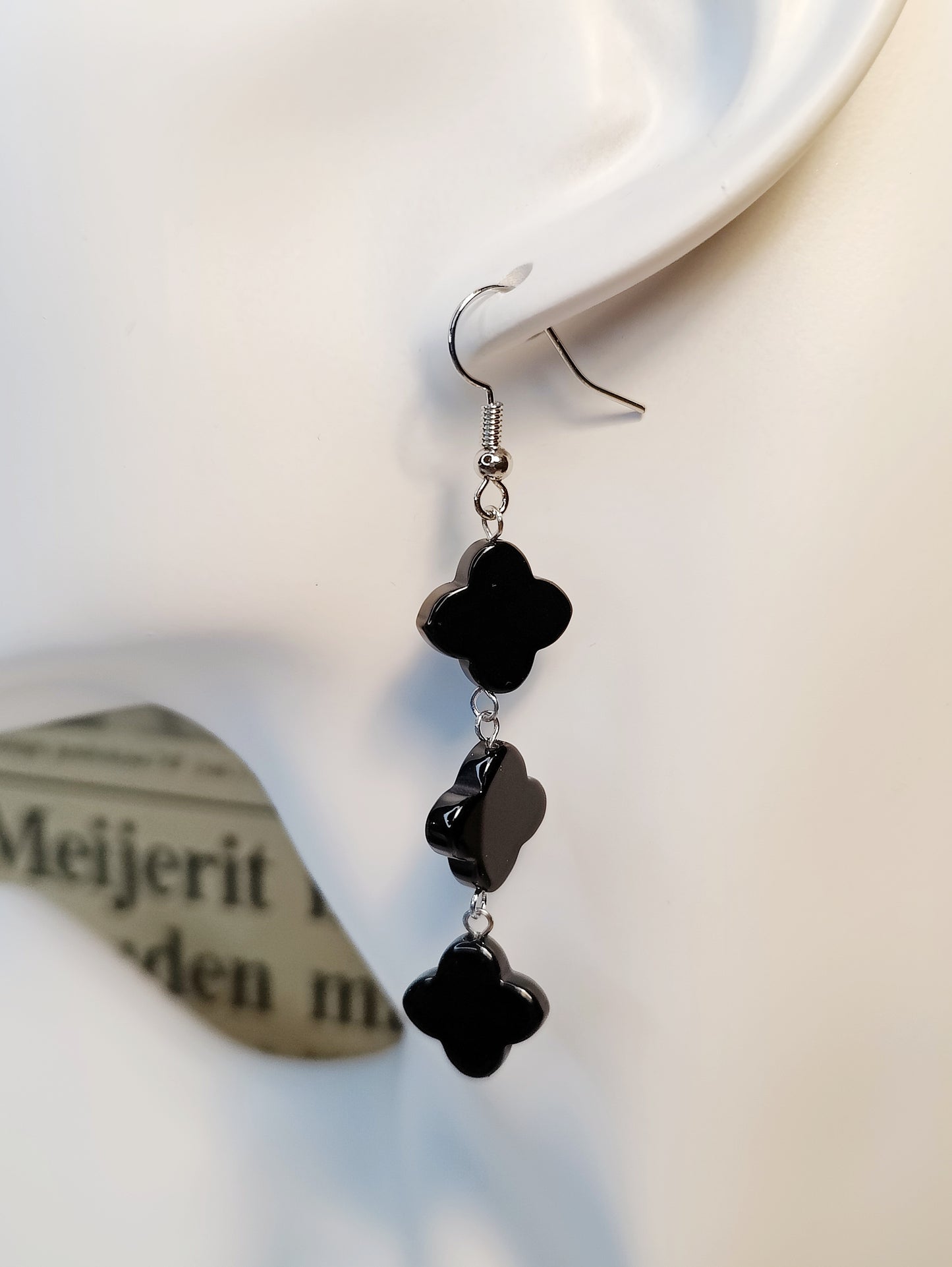 Triple Obsidian Four-Leaf Clover Pendant Earrings