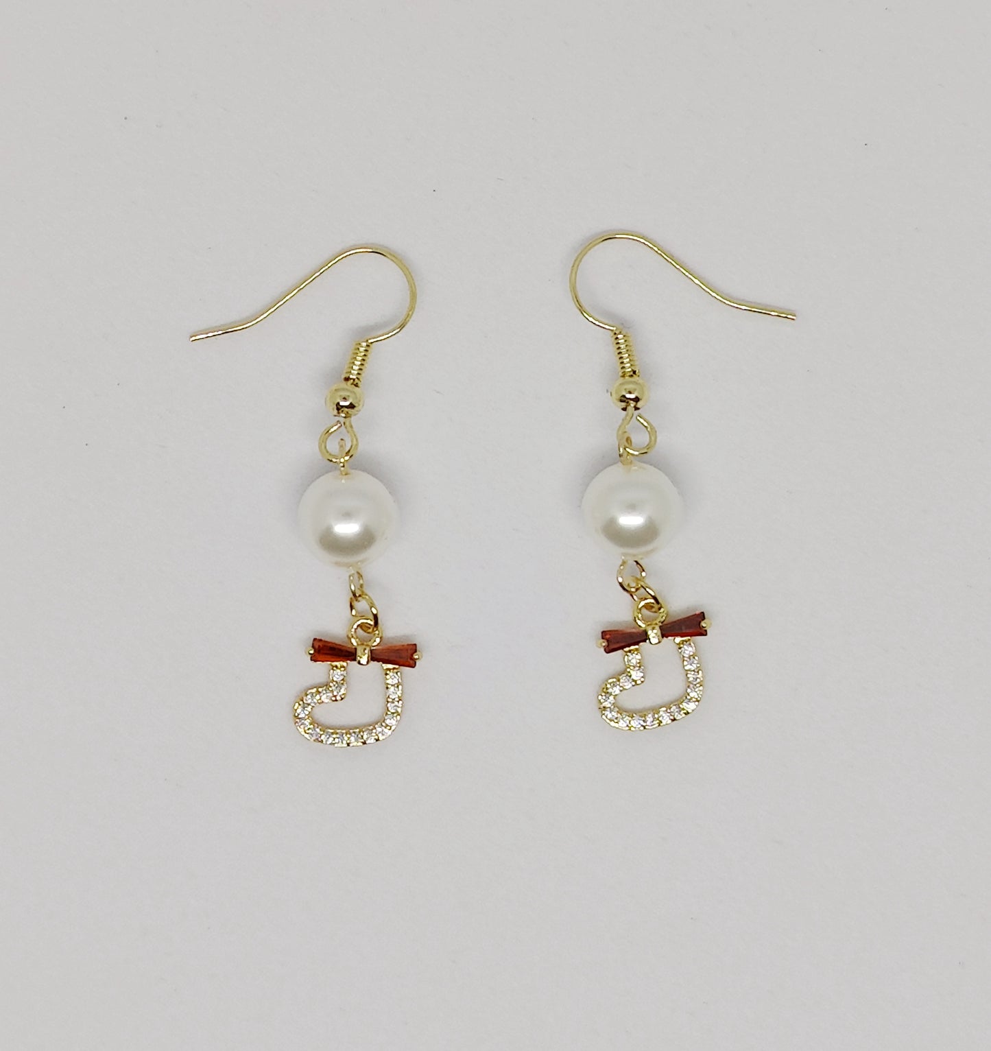 Christmas Sock-Shaped Earrings Adorned with Shell-Pearl and Zircon