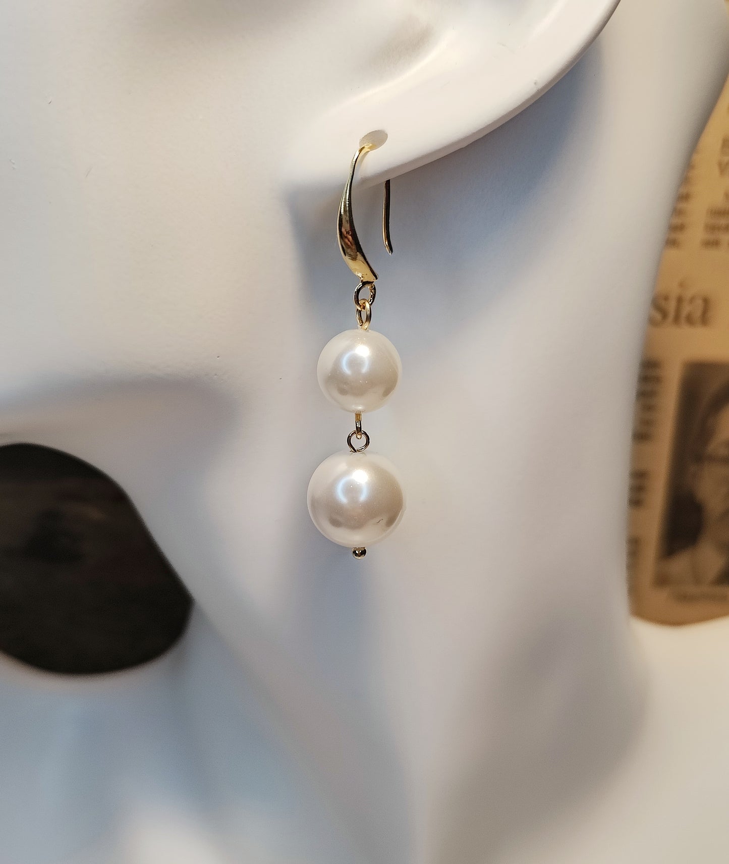 French Ear Hooks with Double Shell-Pearls