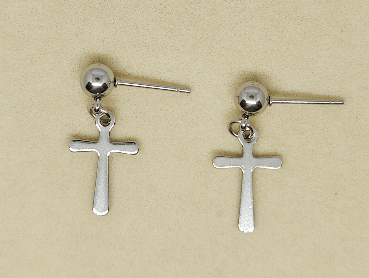 Ball Stud Earrings with Small Cross Pendants(Large)