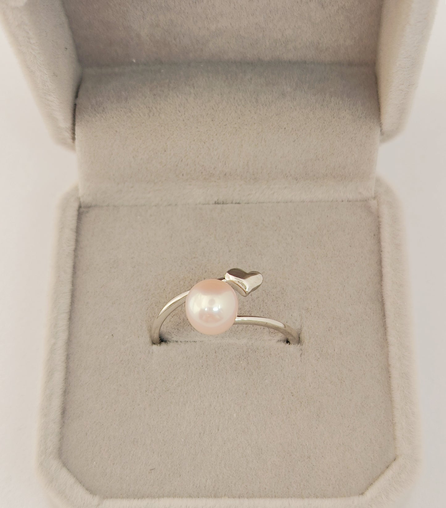 Pink Pearl and Heart-Shaped White-Gold-Plated Silver Ring(Size Adjustable)