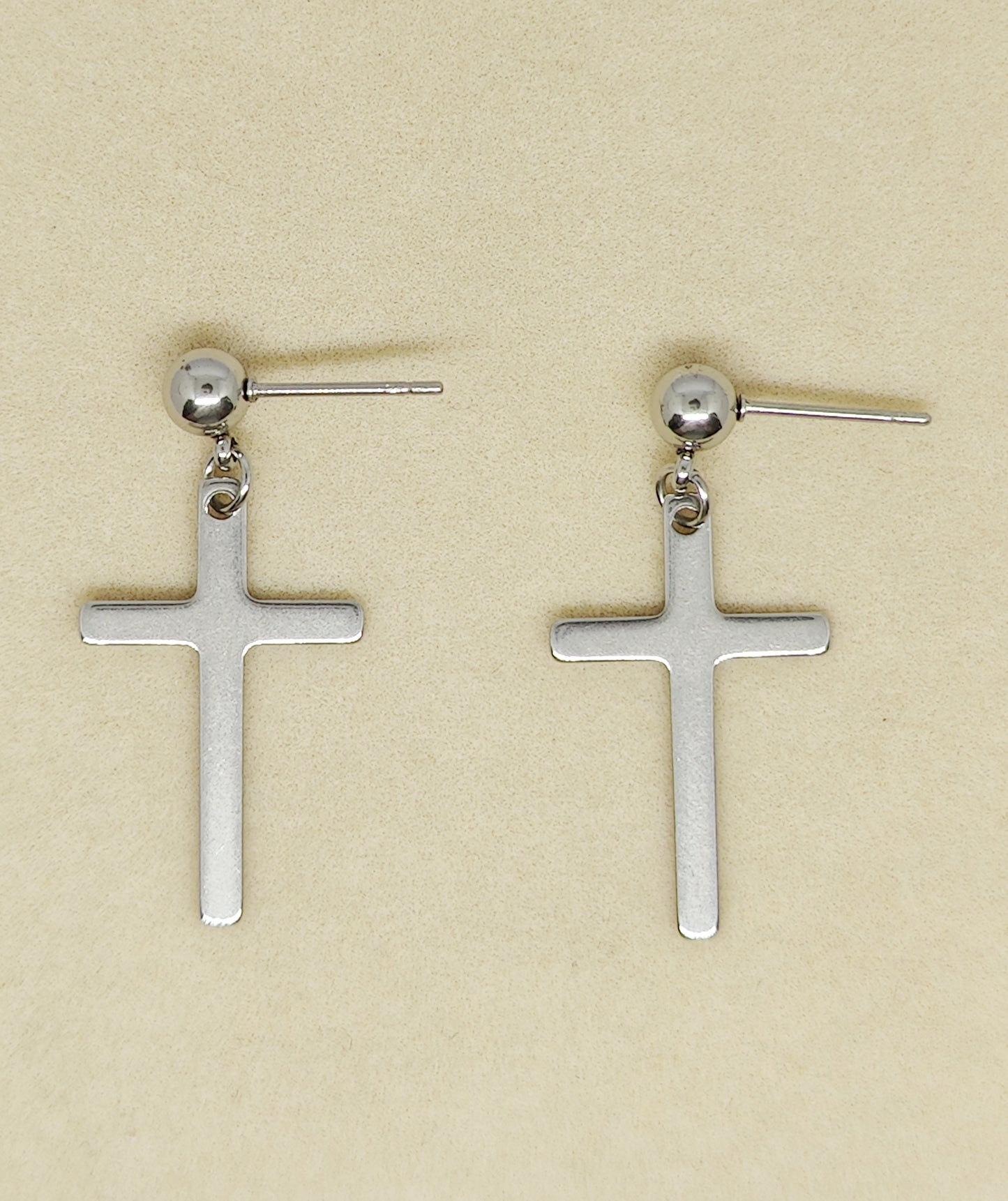 Spherical Stud Earrings with Thin Cross Pendant