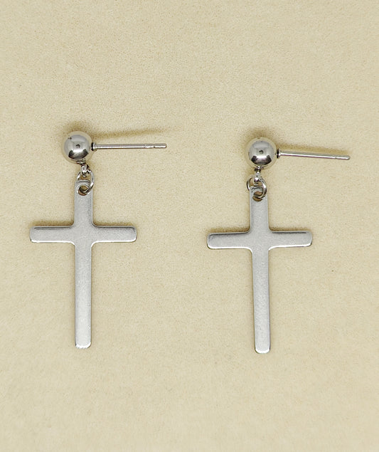 Spherical Stud Earrings with Thin Cross Pendant