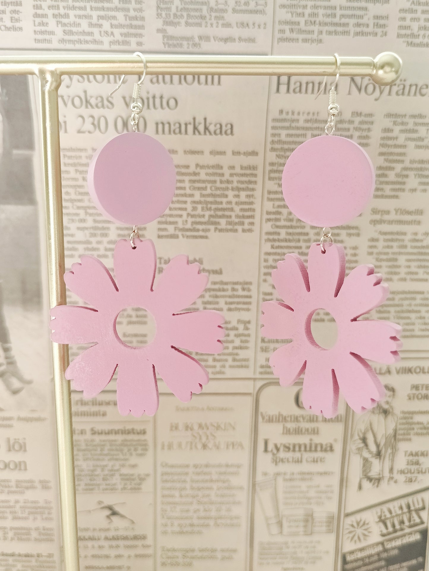 Elegant Handcrafted Wooden Flower Earrings (Pink)