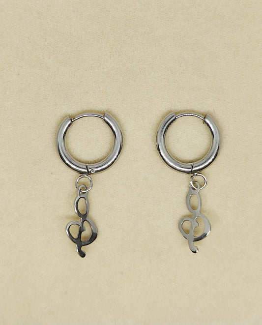 Round Earrings with Musical-Note-Shaped Pendant