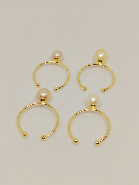 Multicolor Freshwater Pearl Gold-Plated Copper Rings Set (Size Adjustable)