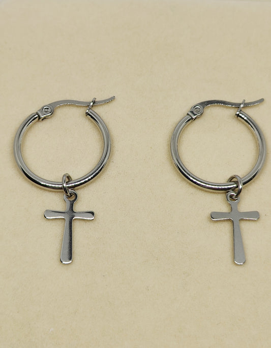 Big Round Earrings with Exquisite Cross Pendant