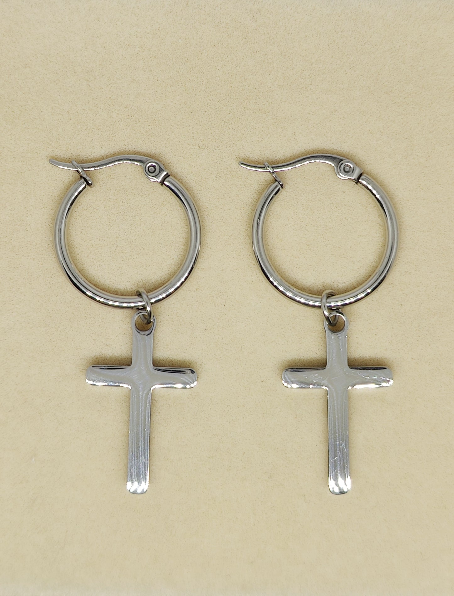 Versatile Bold Circle Ear Hook with Chunky Cross Pendant