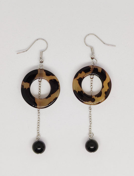 Leopard Chain Obsidian Hoop Earrings