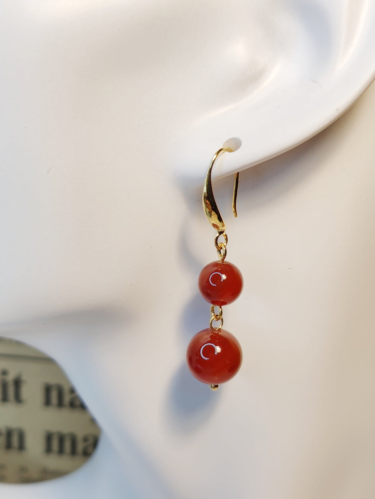 Classic French Ear Hooks with Double Red Stone Beads