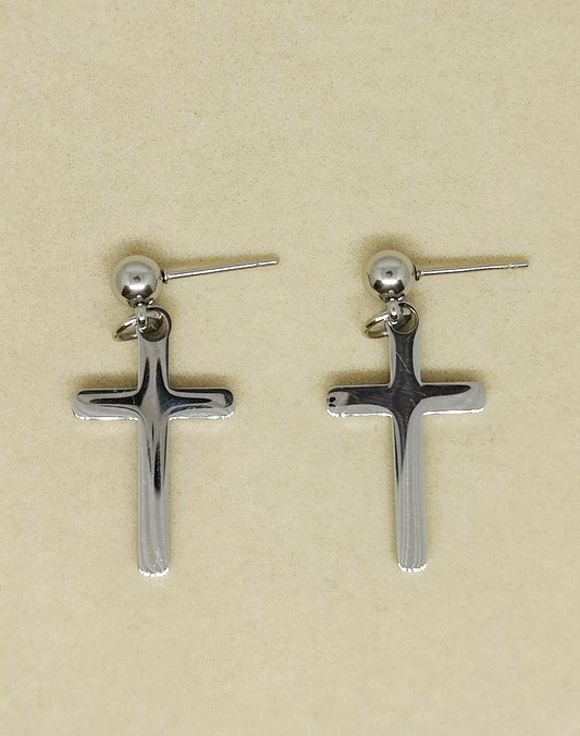 Timeless Ball Stud Earrings with a Bold Cross Pendant