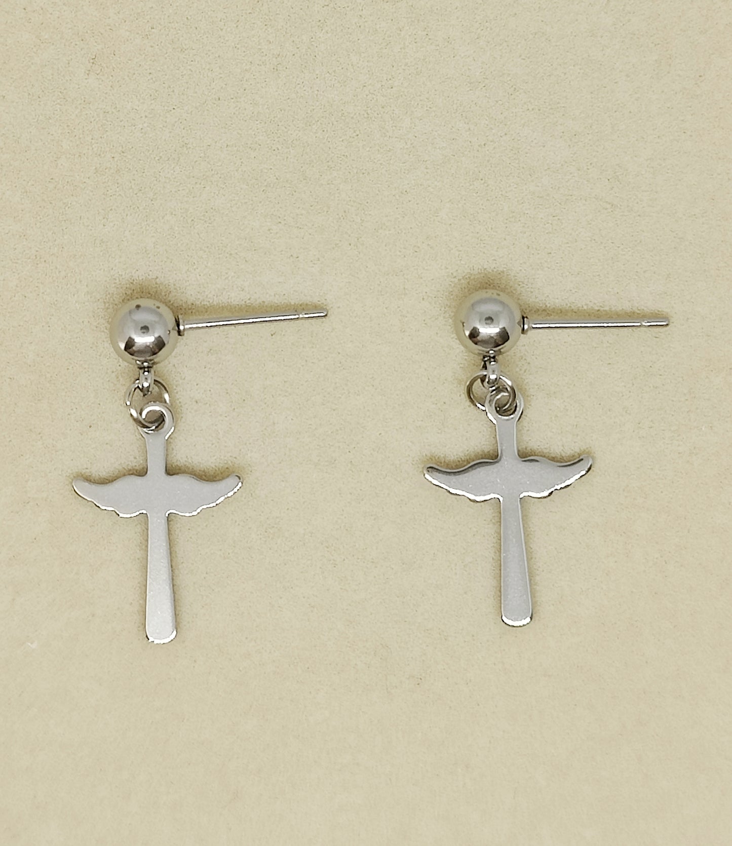 Ball Stud Earrings with Wing-Shaped Cross Pendants(Large)