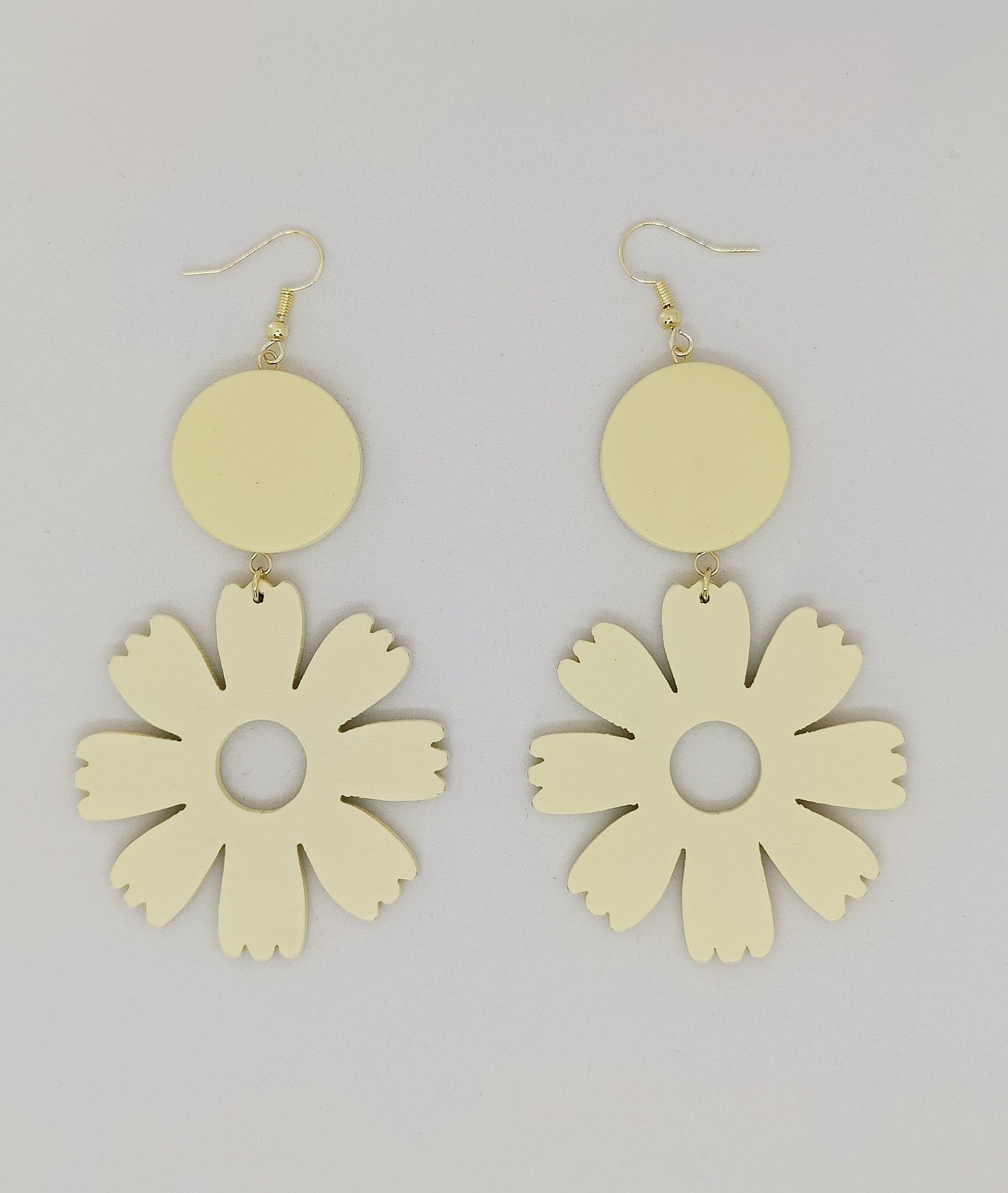 Elegant Handcrafted Wooden Flower Earrings (Yellow)