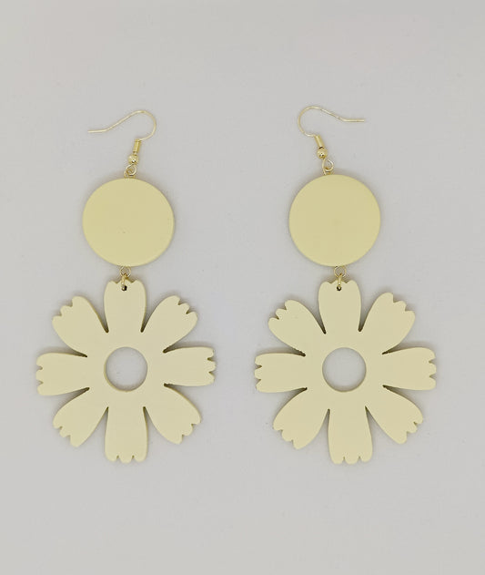 Elegant Handcrafted Wooden Flower Earrings (Yellow)