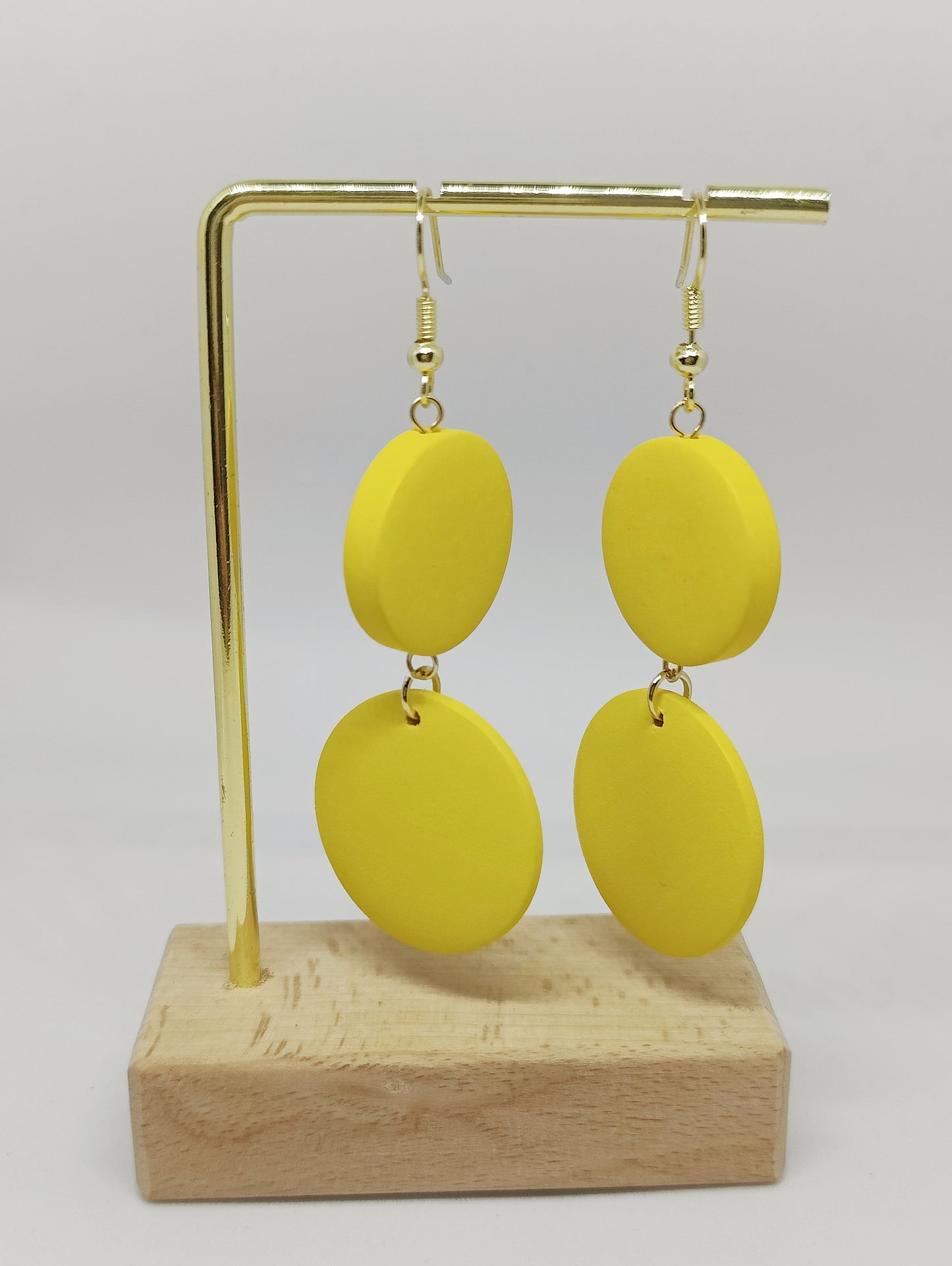 Chic Double Round Pendant Earrings (Yellow)