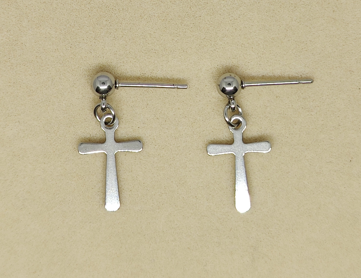 Ball Stud Earrings with Small Cross Pendants(Medium)