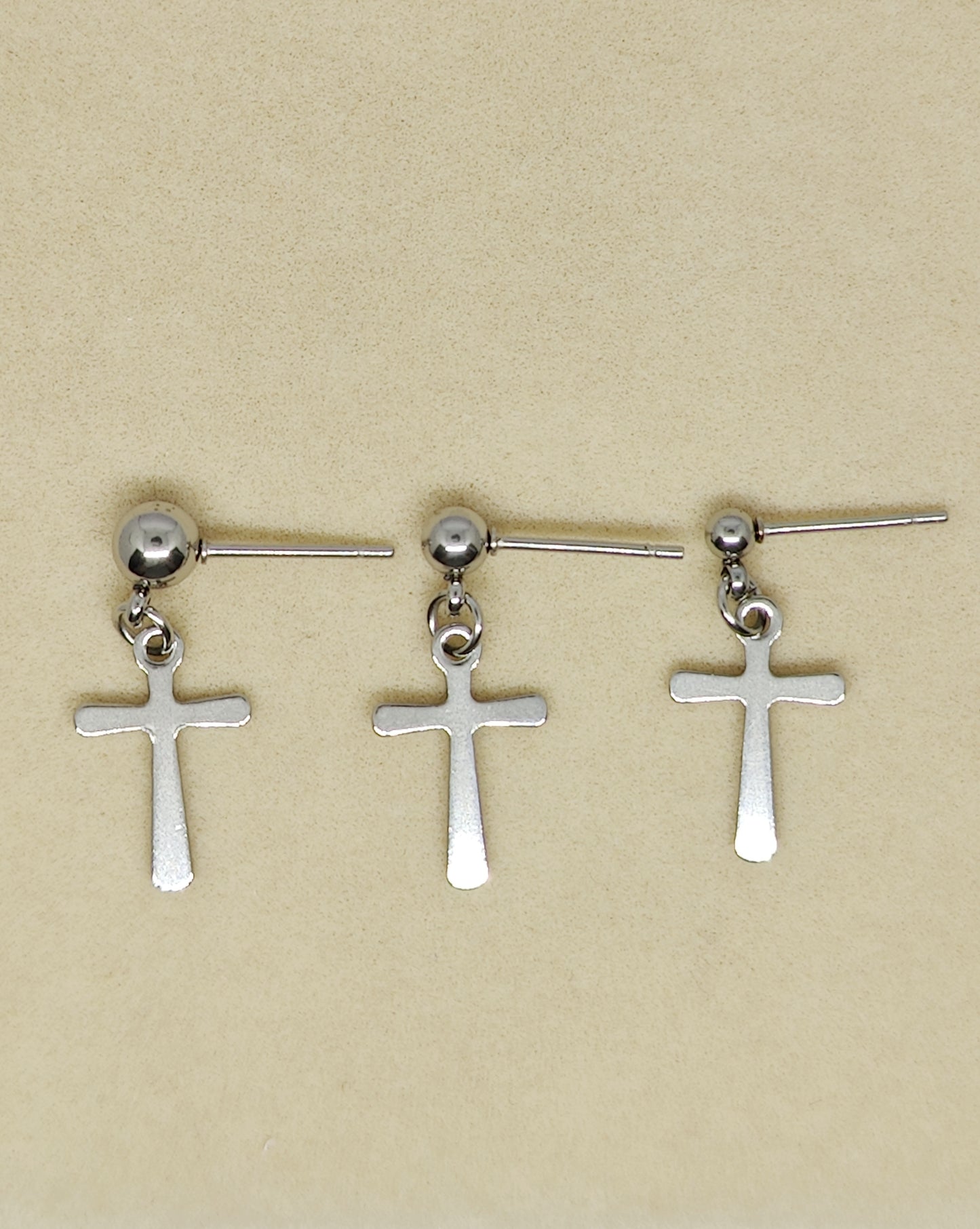 Ball Stud Earrings with Small Cross Pendants(Small)