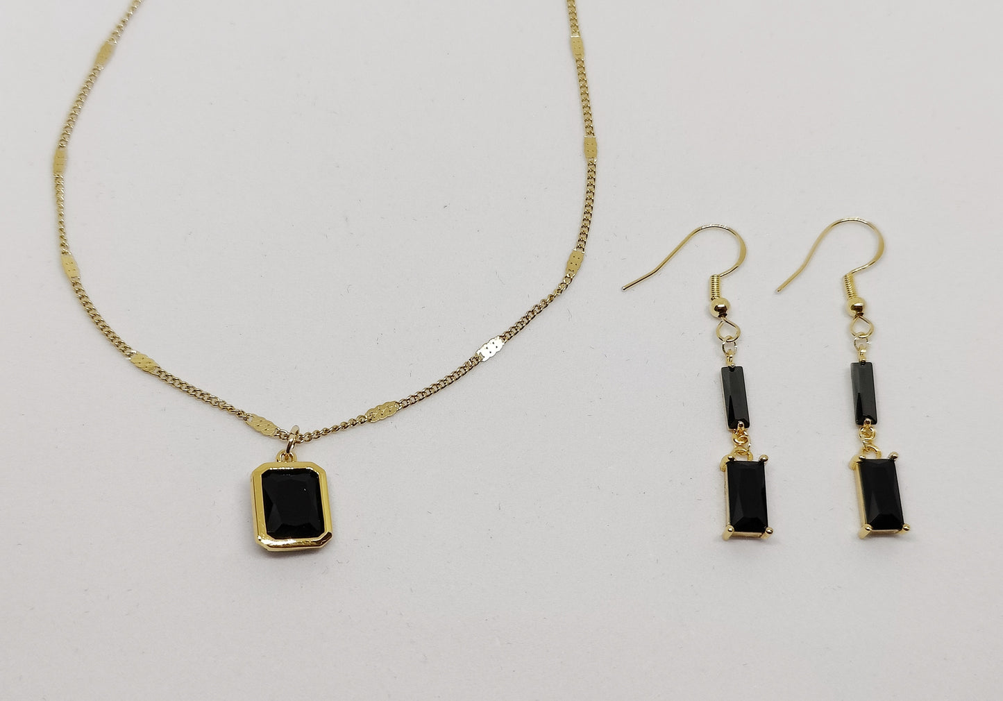 Black Rectangular Zircon Pendant Jewelry Set