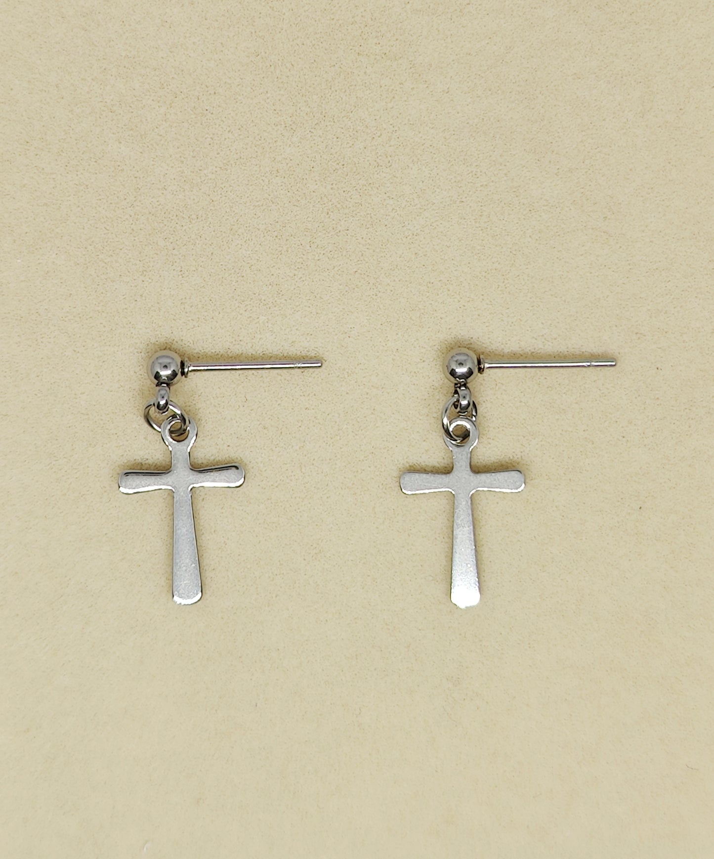 Ball Stud Earrings with Small Cross Pendants(Small)