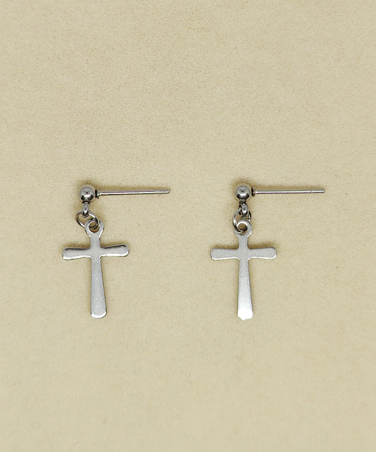 Ball Stud Earrings with Small Cross Pendants(Small)