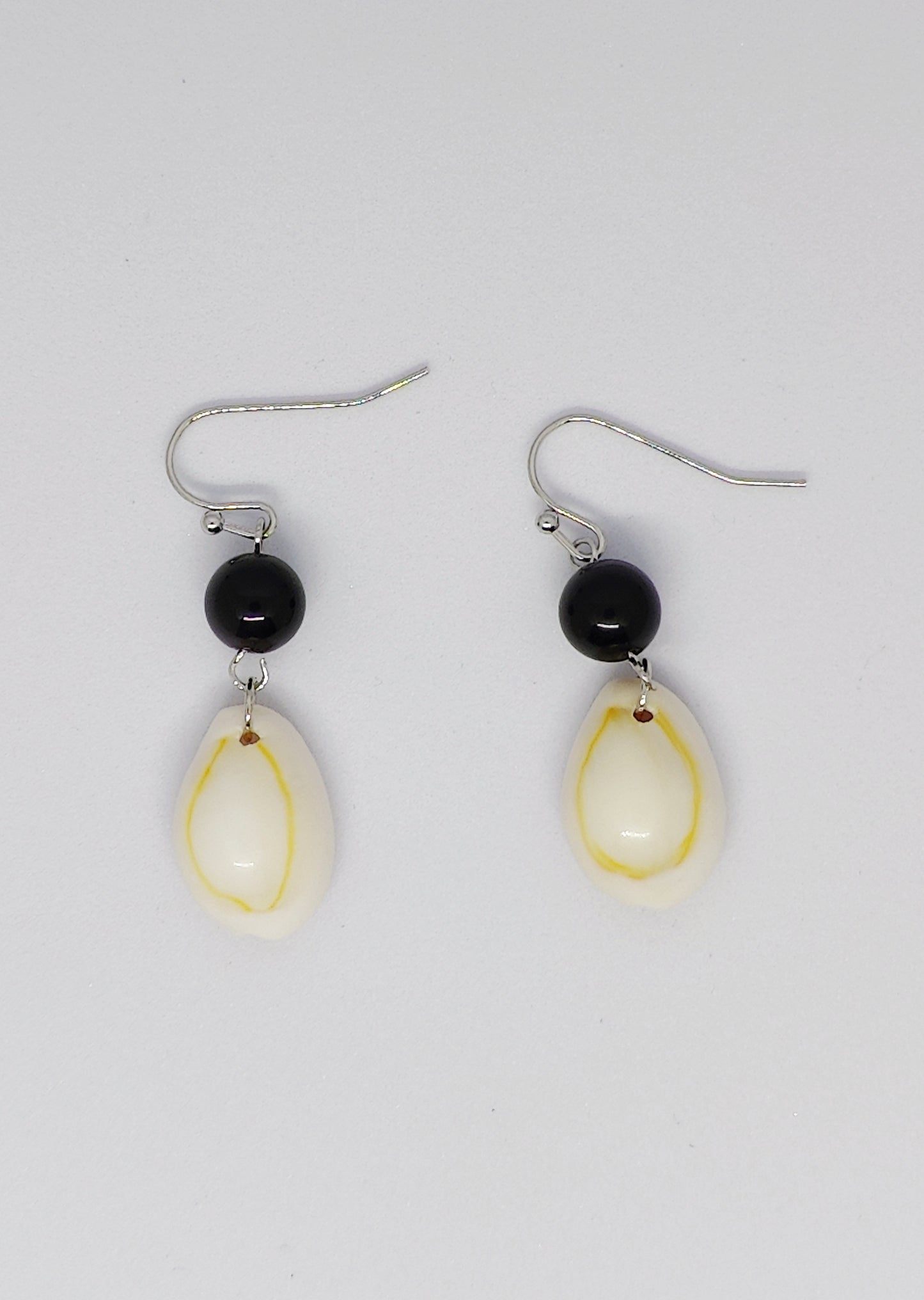 Coastal Midnight Obsidian and Shell Earrings