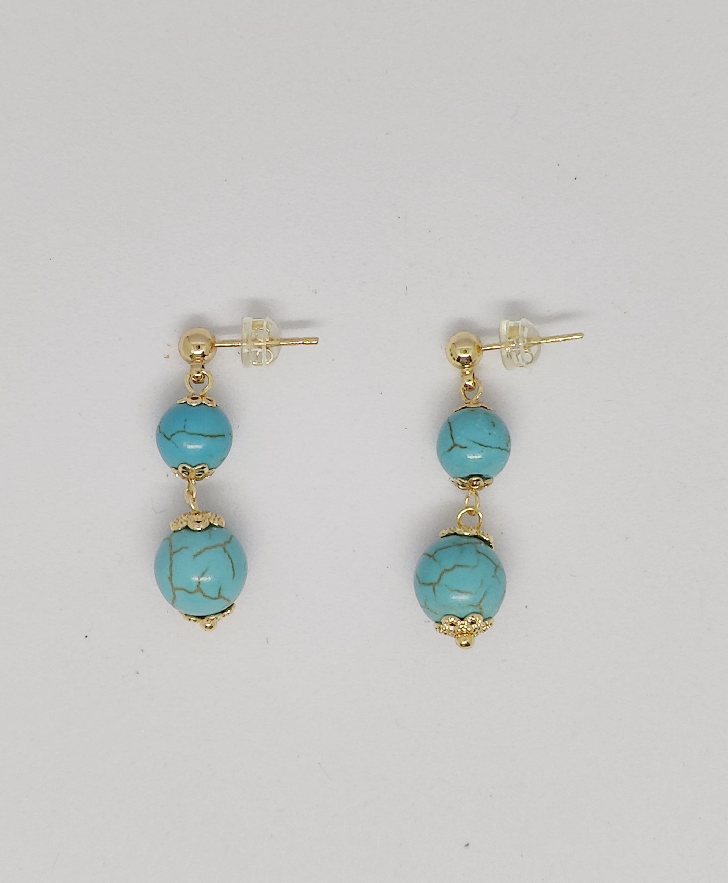 Double Turquoise Bead Stud Earrings