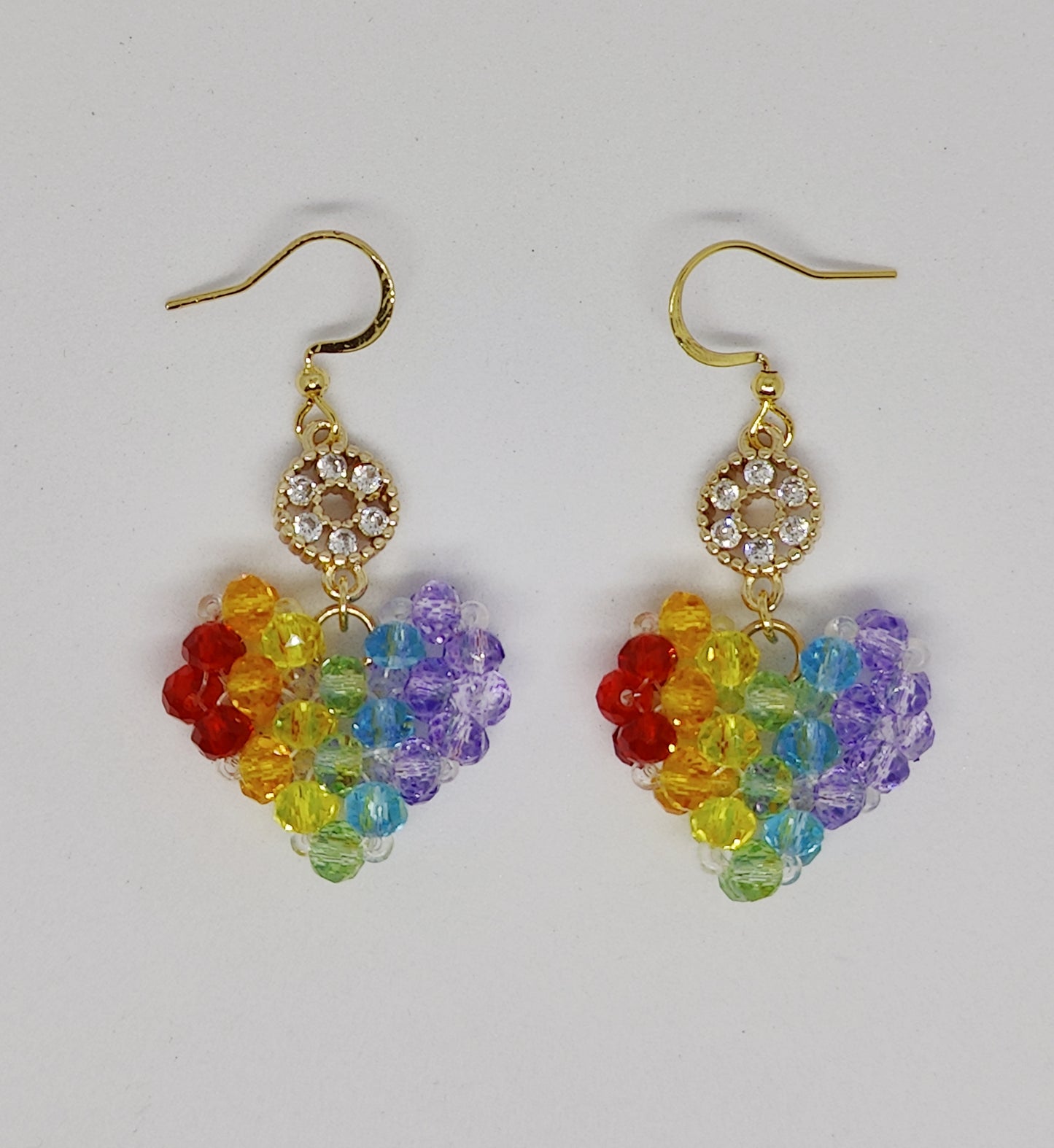 Glass Beads Rainbow-Colored Heart-Shaped Pendant Earrings