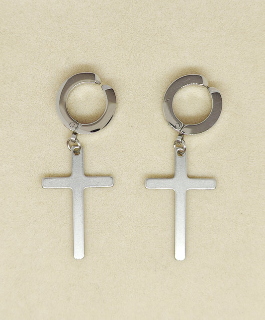 Chic Clip-On Earrings with Elegant Cross Pendant