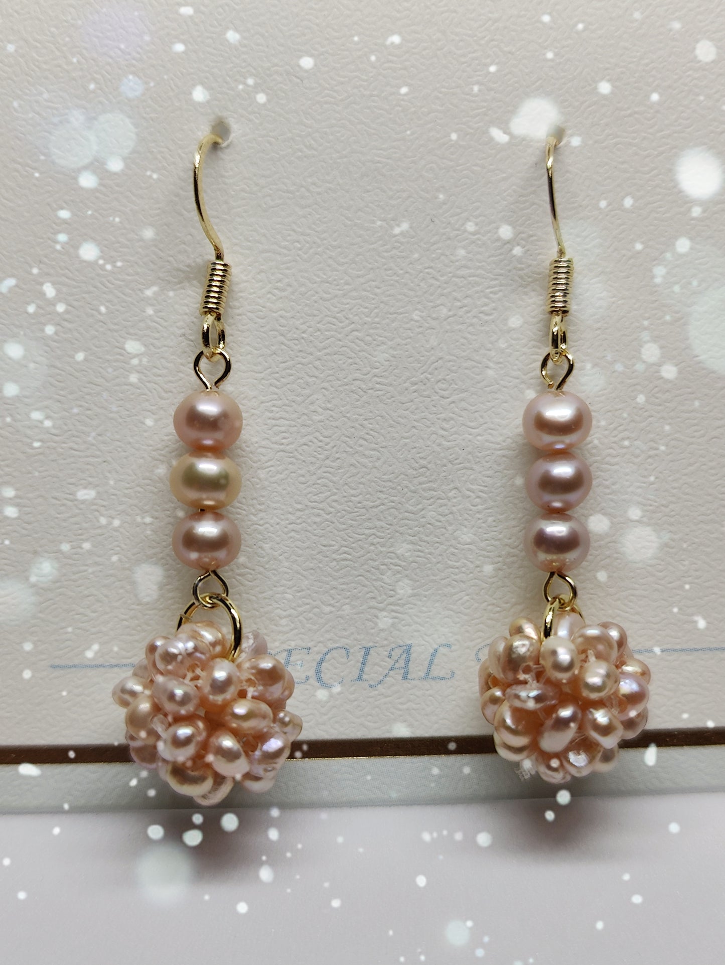 Freshwater Pearl-Woven Bead Earrings (Purple)