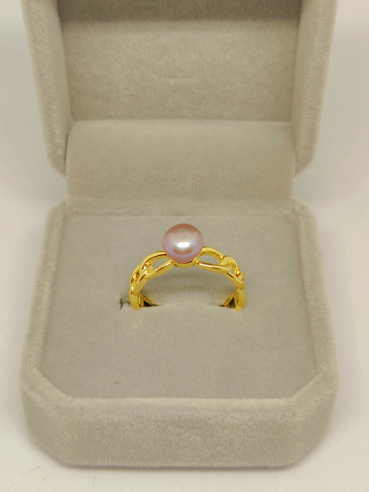 Chain-Shaped Gold-plated Copper Ring with Purple Pearl (Size Adjustable)