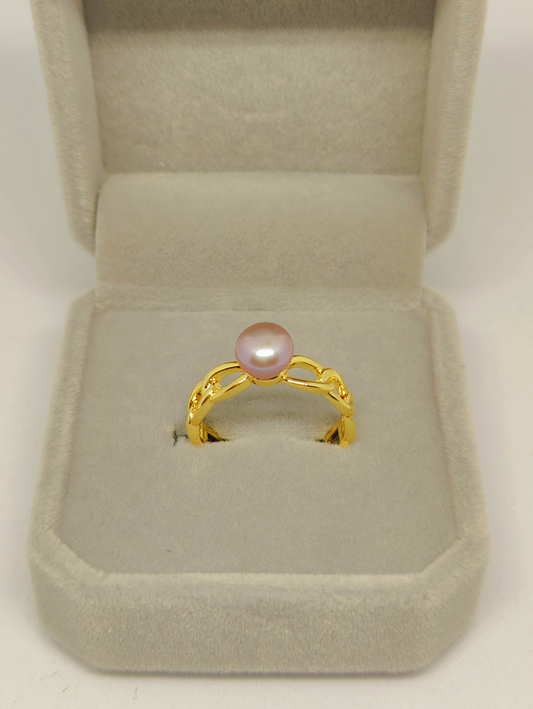 Chain-Shaped Gold-plated Copper Ring with Purple Pearl (Size Adjustable)