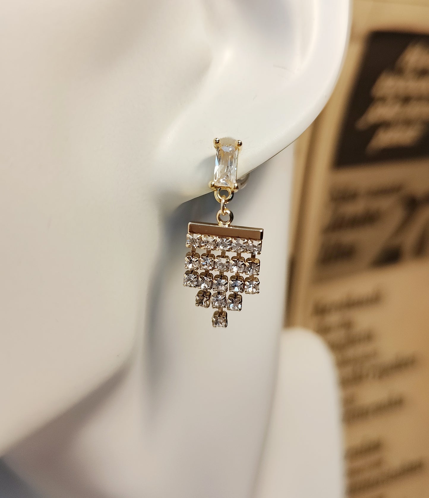 Rectangular Zircon Stud Earrings with Hanging Square Zircon Tassel Chain