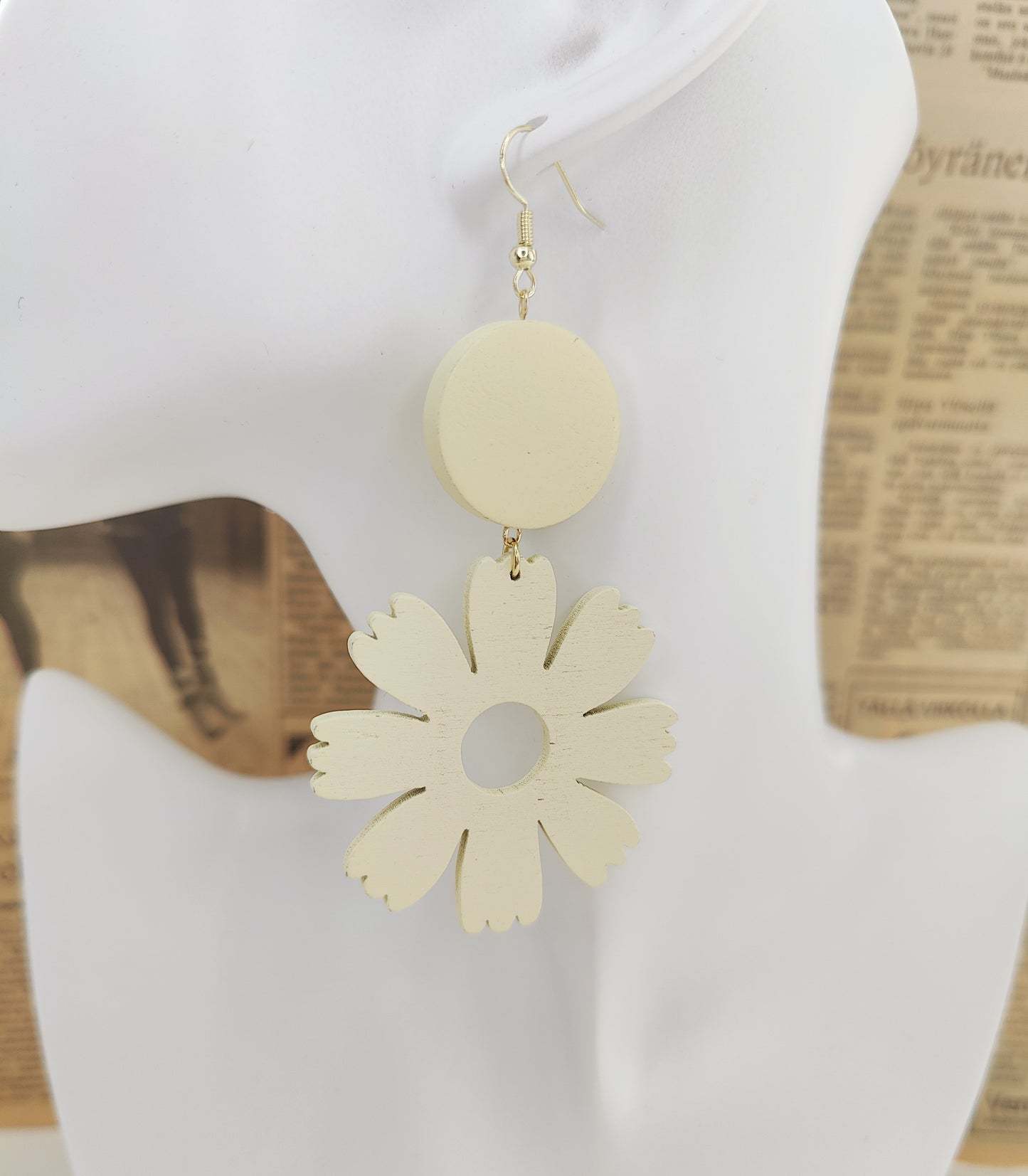 Elegant Handcrafted Wooden Flower Earrings (Yellow)