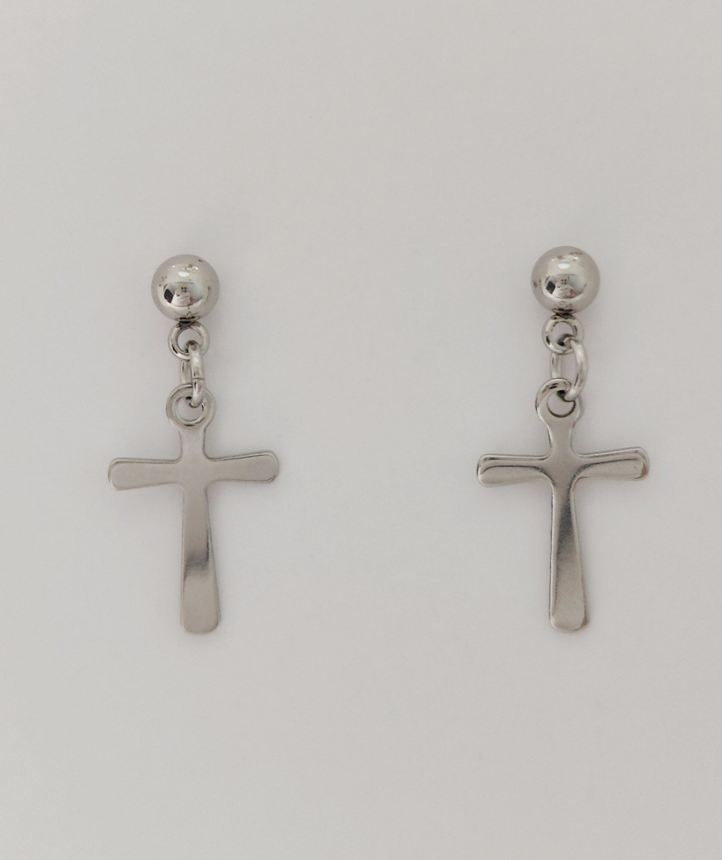 Ball Stud Earrings with Small Cross Pendants(Medium)