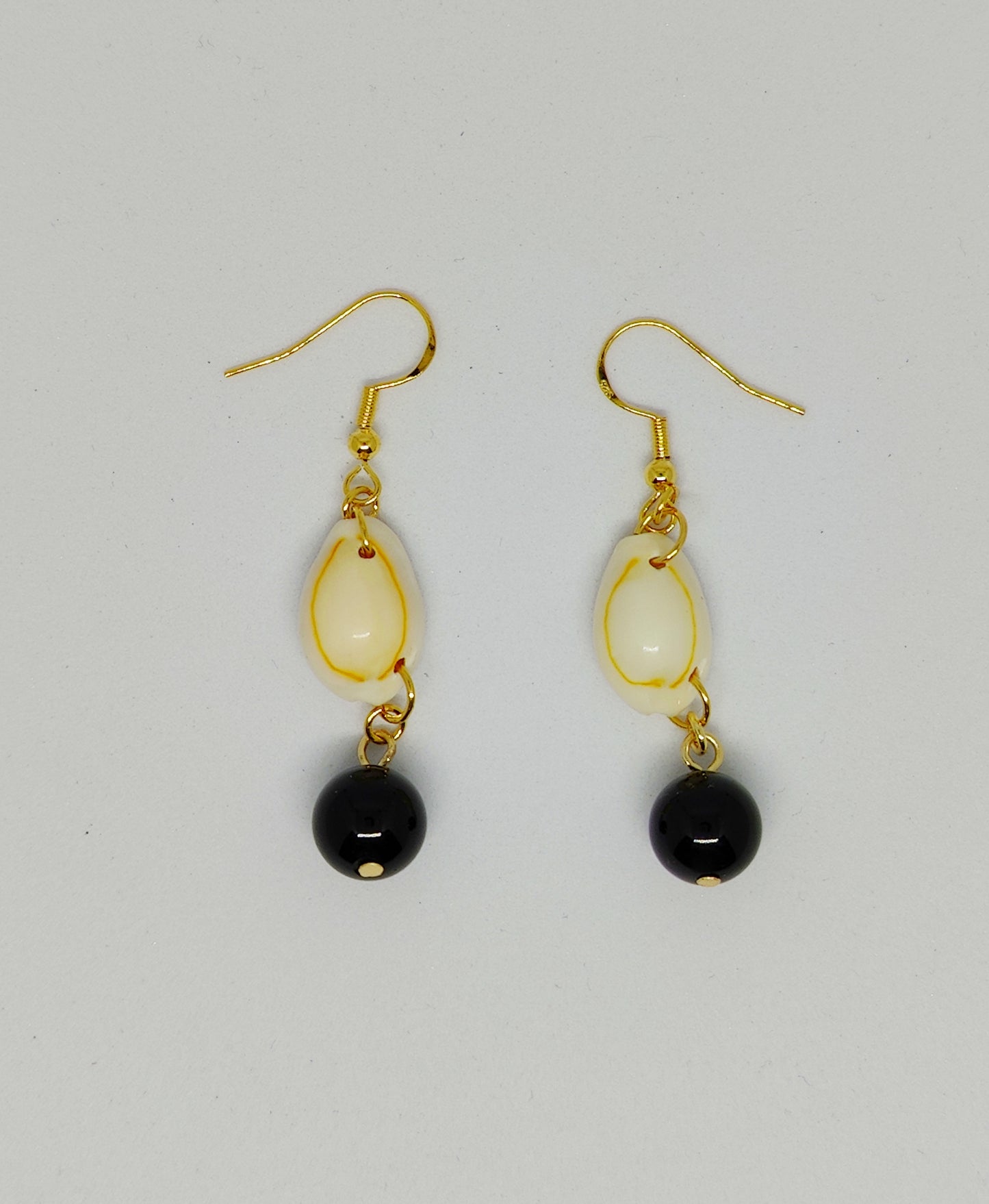 Coastal Elegance Shell and Obsidian Earrings