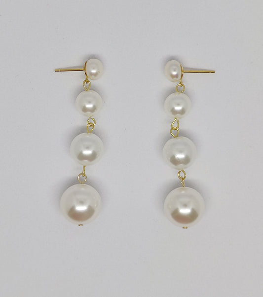 Freshwater Pearl Stud Earrings with Gradient Shell-Pearl Strand