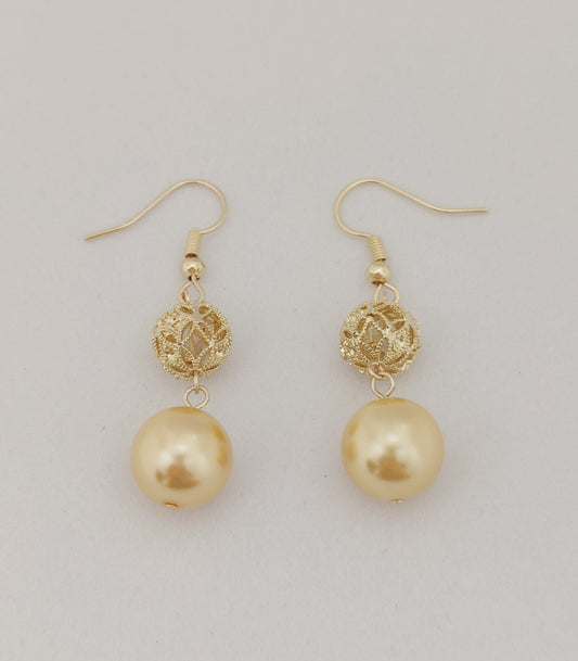 Retro Hollow Ball Glass Pearl Earrings