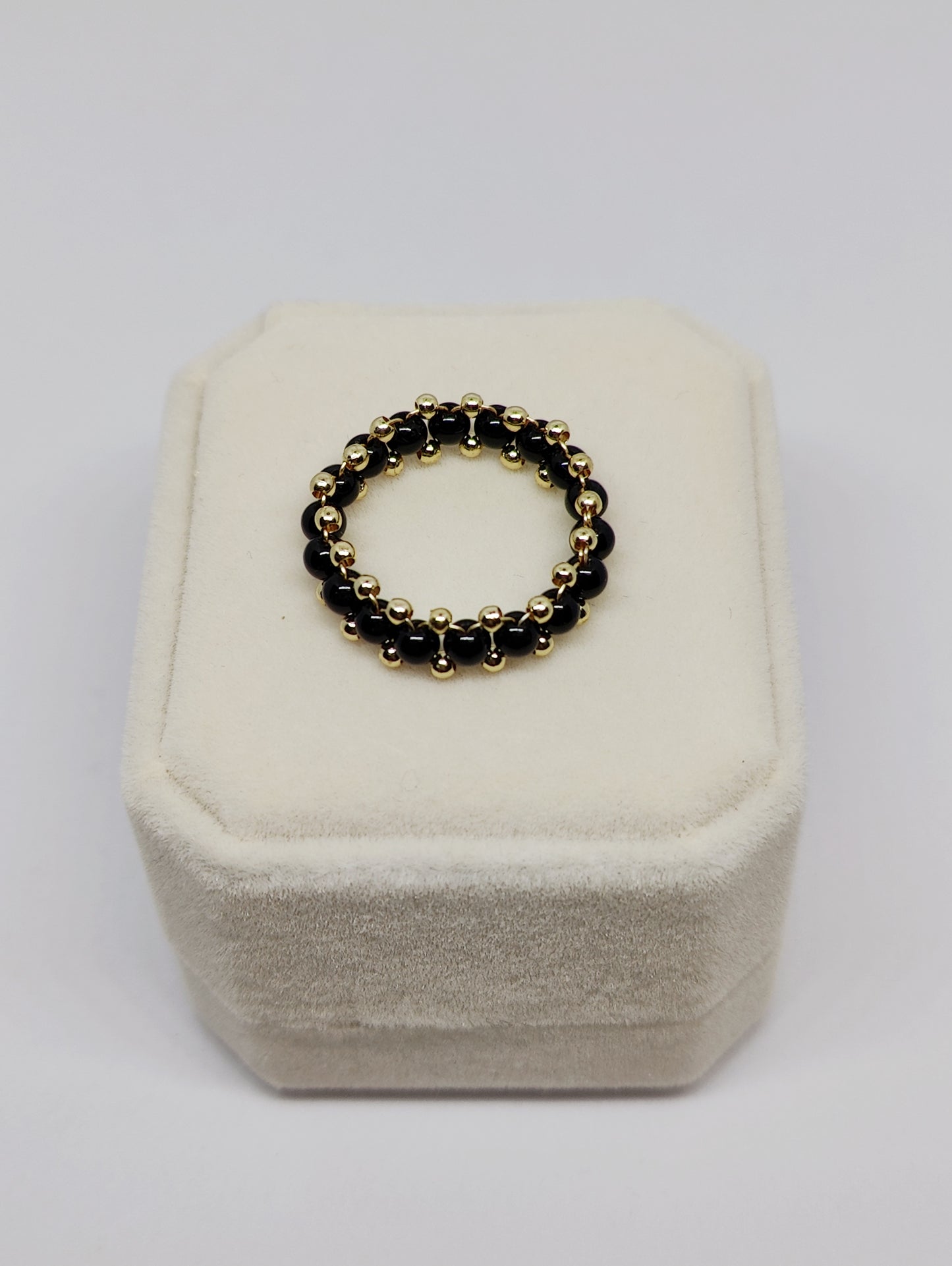 Obsidian and Gold-Plated Copper Beads Braided Ring (Customized)