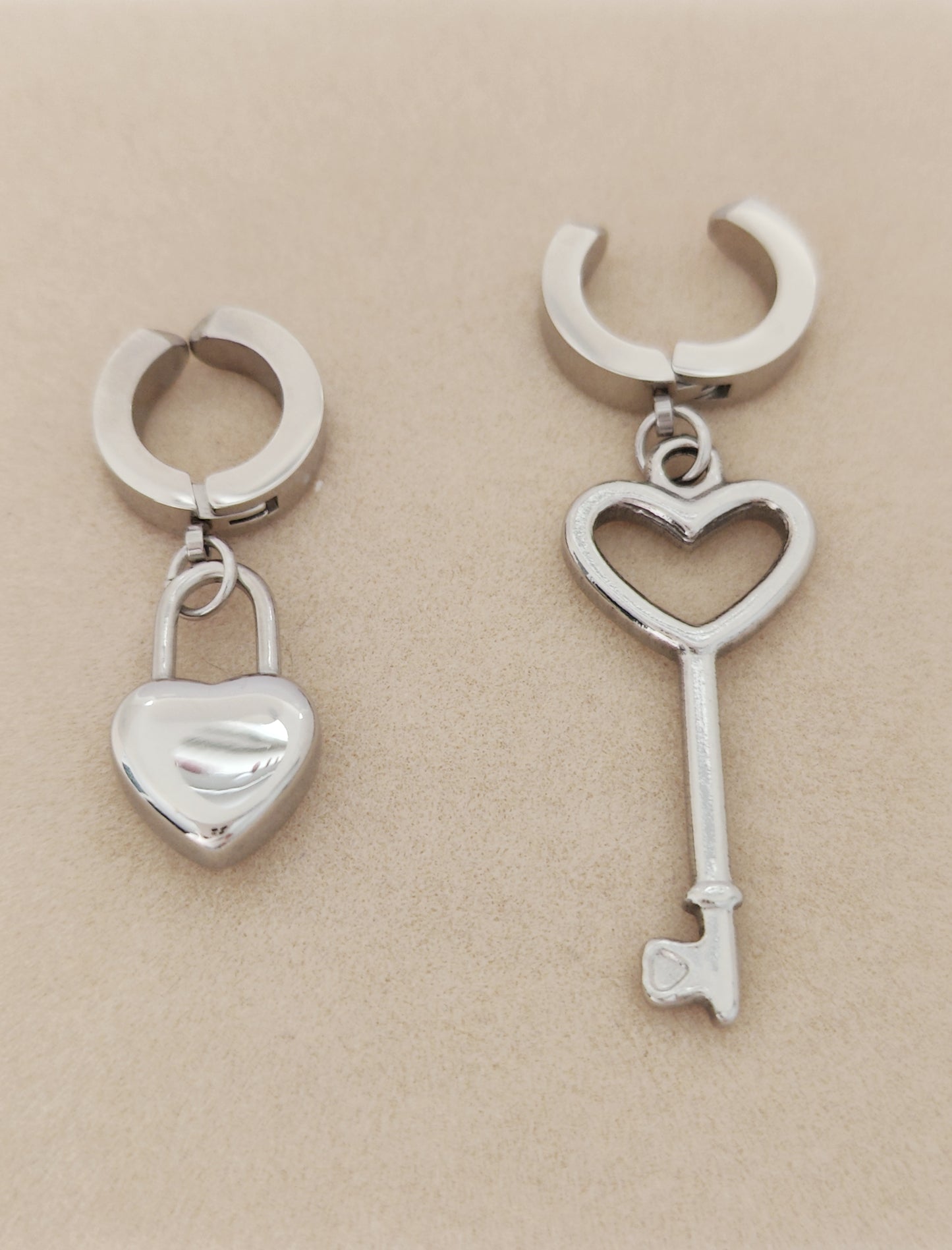 Heart-shaped Lock and Key Earrings(Clips)