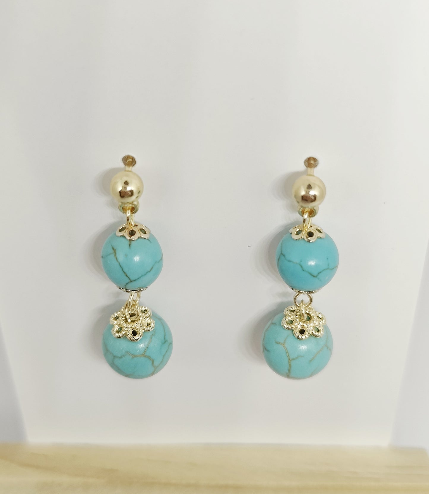 Double Turquoise Bead Stud Earrings