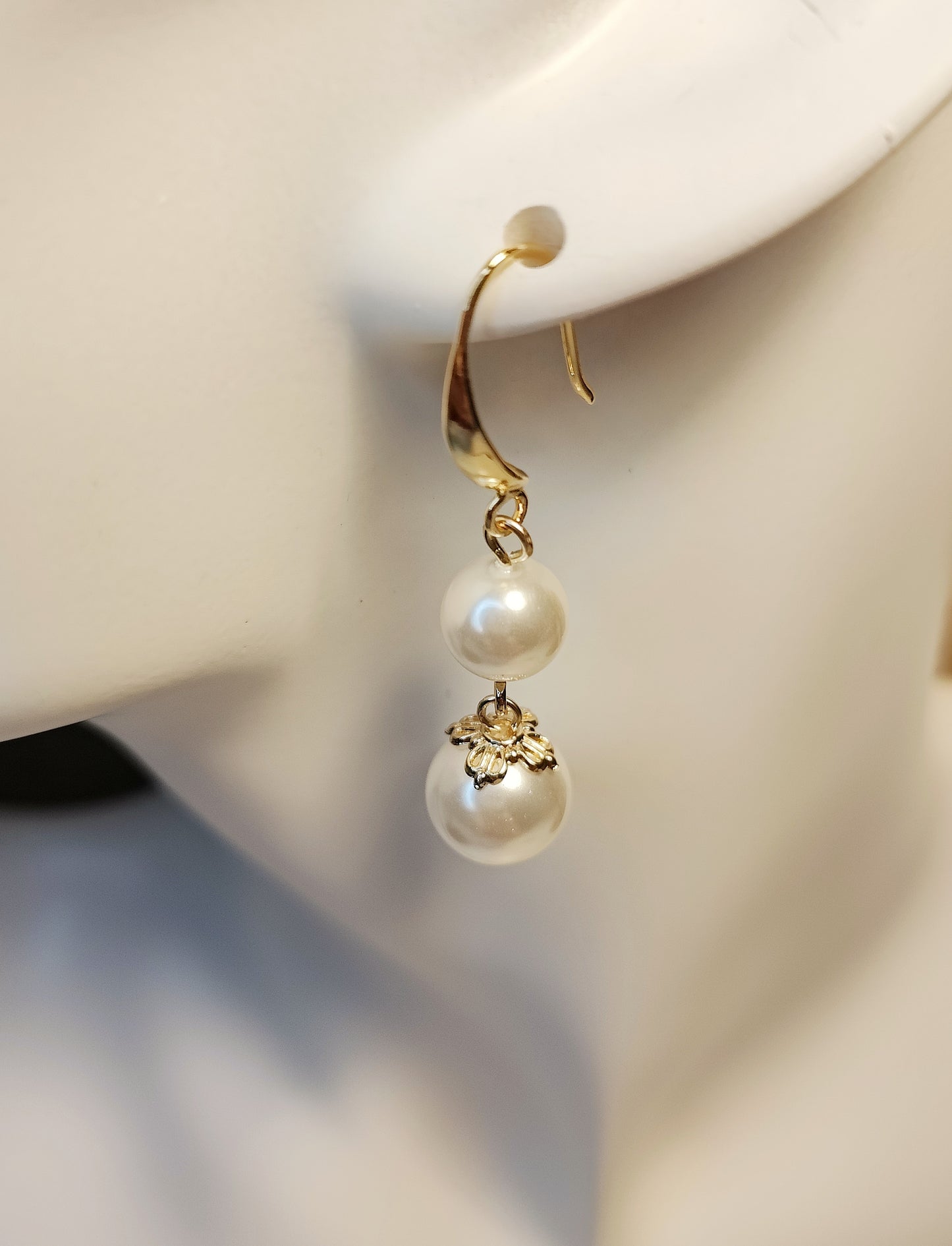 Double Shell-Pearls with Vintage Bead-Hat French Ear Hooks